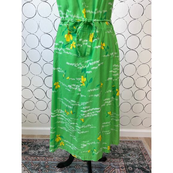 VTG Malia Honolulu Womens Hawaiian Dress Green Yellow Colorful Floral Retro - Picture 12 of 14